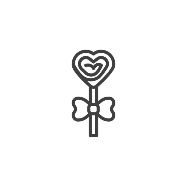Corazón caramelo piruleta línea icono — Archivo Imágenes Vectoriales