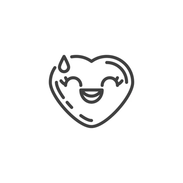 Vigyorgó arc izzadt emoji vonal ikon — Stock Vector