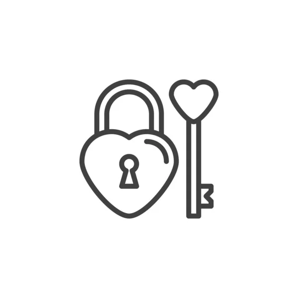 Heart lock and key line icon — Stock Vector