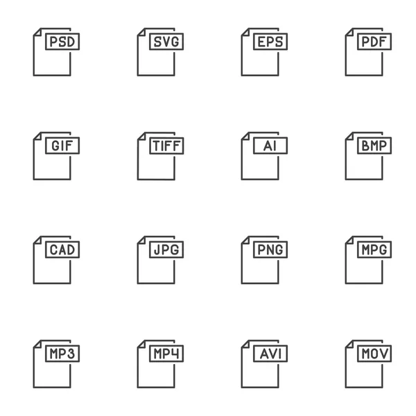 Document file types line icons set — Stock Illustration Document file types line icons set Royalty Free Stock Vectors