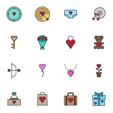 Sevgililer Günü ana hatları doldurulmuş simgeler