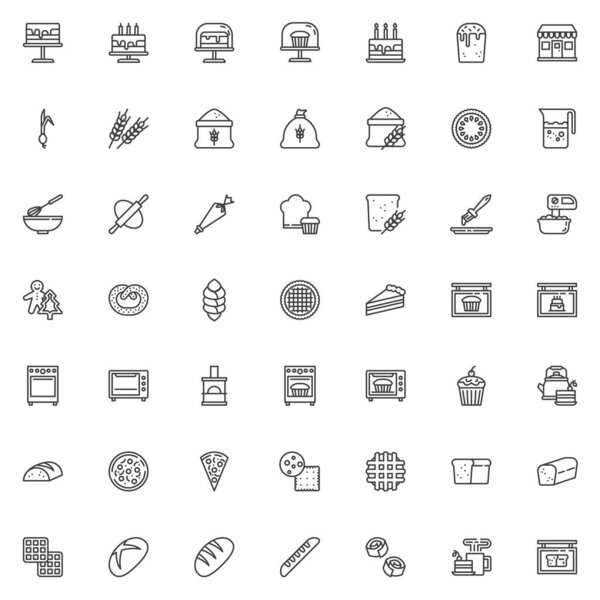 Bakery shop line icons set