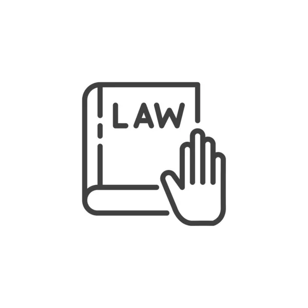 Icono de línea de libro de mano en ley — Vector de stock