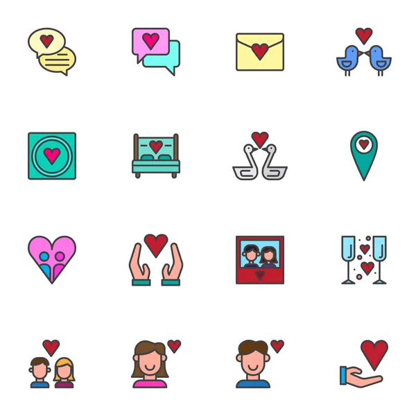Amor y relación, conjunto de iconos de contorno lleno , — Vector de stock