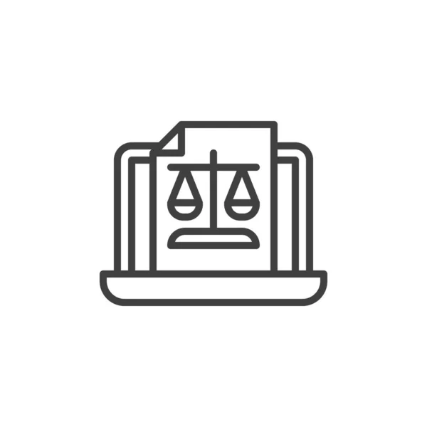 Laptop computer with law document file line icon — 스톡 벡터