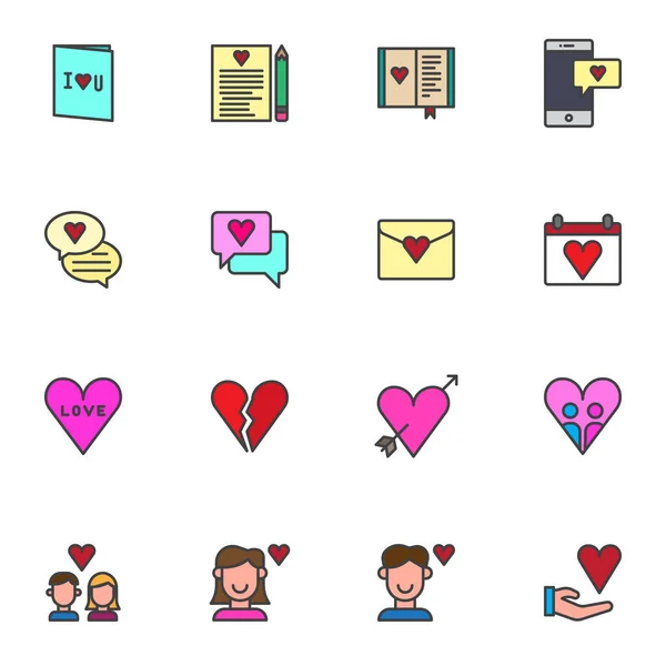 Liebe und Valentinstag gefüllte Umrisse Icons gesetzt — Stockvektor