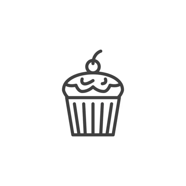 Cupcake mit Cherry Line Ikone — Stockvektor