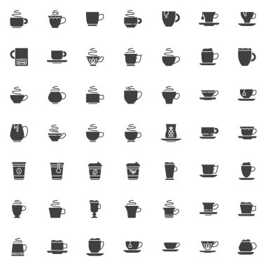 Kahve ve çay bardağı vektör simgeleri ayarlandı