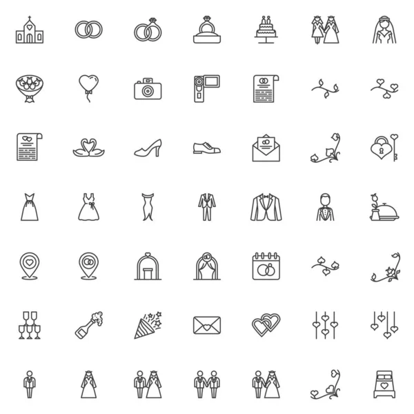 Wedding, marriage line icons set — Stock Vector