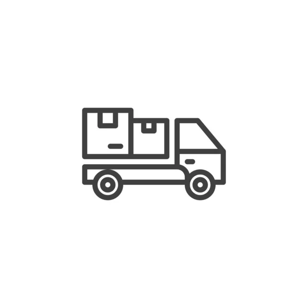Pakket levering vrachtwagen lijn pictogram — Stockvector
