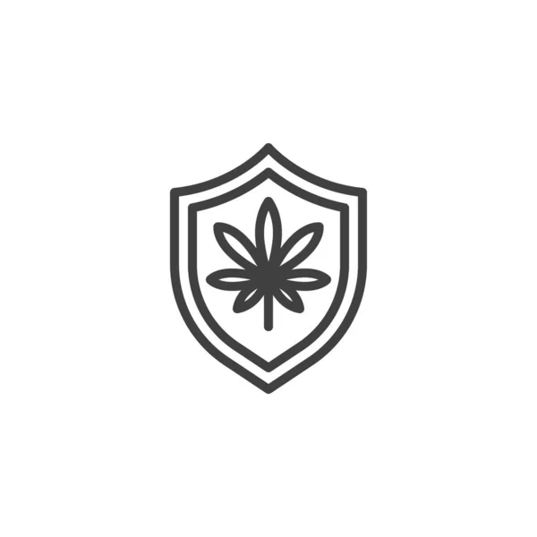 Shield Marijuana Leaves Line Icon Linear Style Sign Mobile Concept — 스톡 벡터