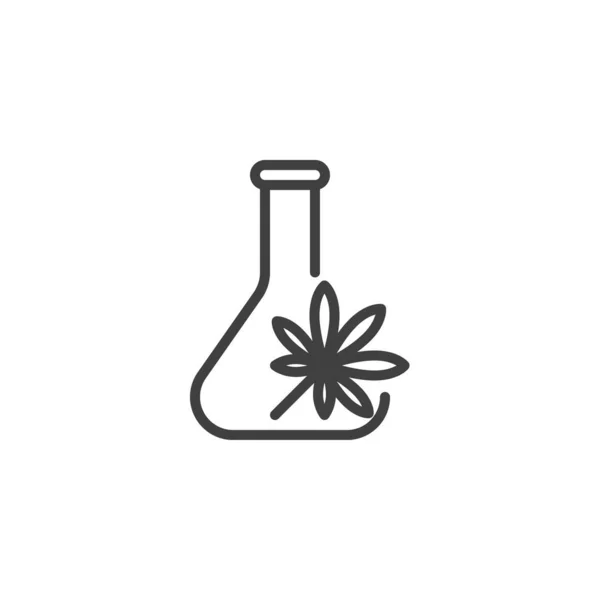 Tube à essai chimique avec icône de ligne de marijuana — Image vectorielle