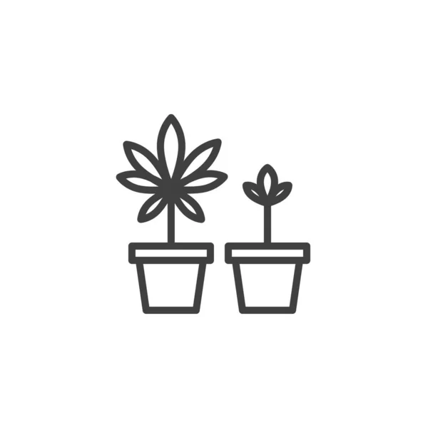 Cannabis planta em um ícone de linha de panela — Vetor de Stock
