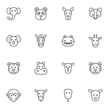 Hayvan başlıkları çizgi simgeleri ayarlandı