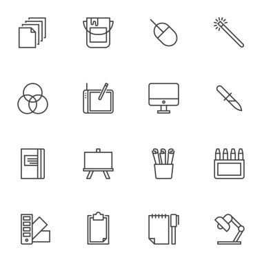 Mobil uygulama ve web tasarımı için doğrusal biçim simgeleri kümesi, basitçe vektör illüstrasyonuName     