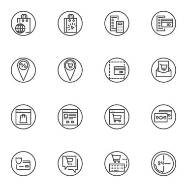 Mobil uygulama ve web tasarımı için doğrusal biçim simgeleri kümesi, basitçe vektör illüstrasyonuName     
