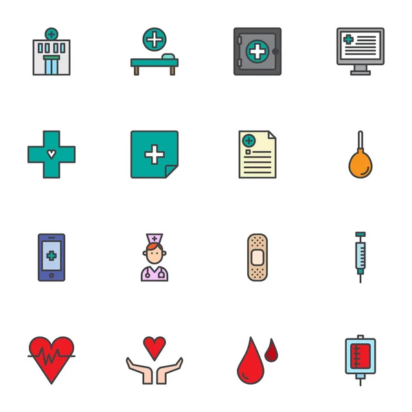 Cuidados médicos preenchido conjunto de ícones esboço — Vetor de Stock