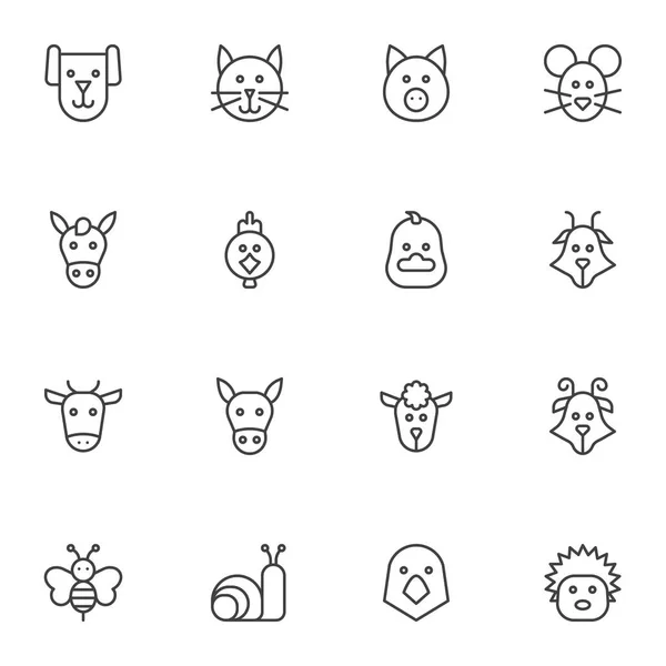 Ensemble d'icônes de ligne animaux de ferme — Image vectorielle