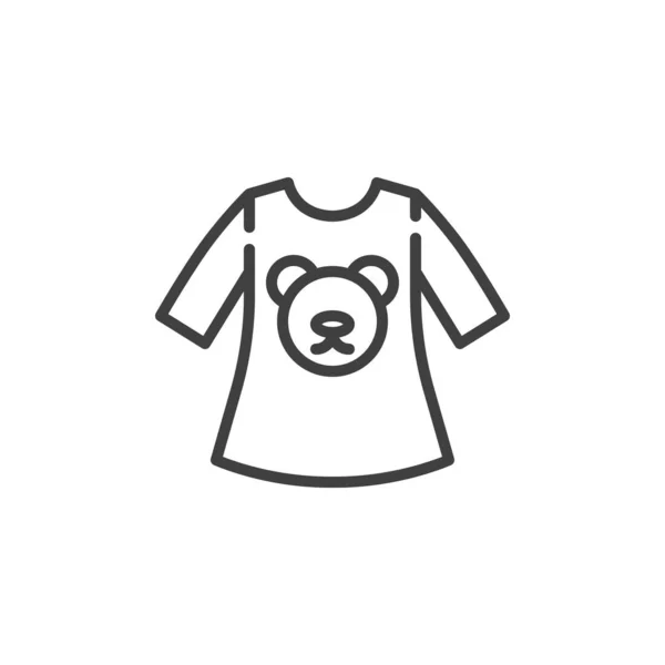 Vestido de niña con ícono de línea de oso de peluche — Vector de stock