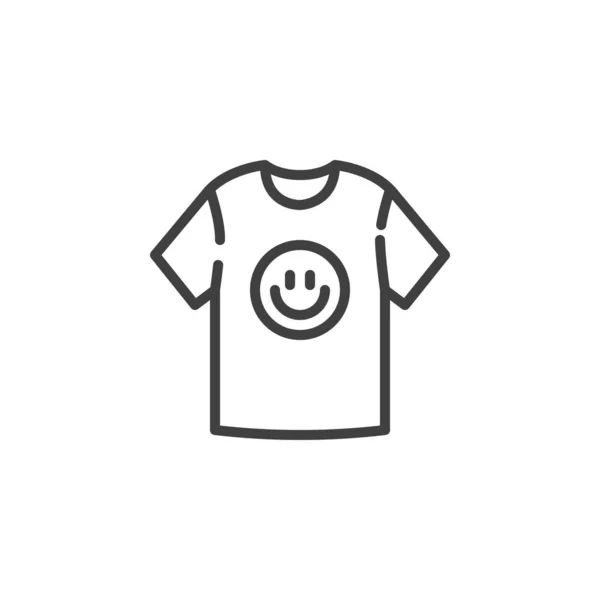 T-shirt com ícone de linha de impressão sorridente — Vetor de Stock