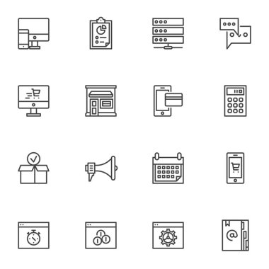 Mobil uygulama ve web tasarımı için doğrusal biçim simgeleri kümesi, basitçe vektör illüstrasyonuName     