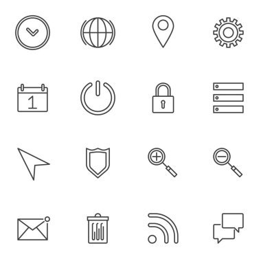 Mobil uygulama ve web tasarımı için doğrusal biçim simgeleri kümesi, basitçe vektör illüstrasyonuName     