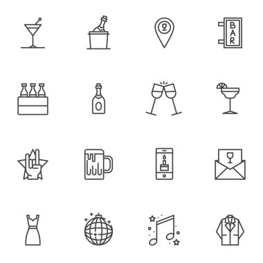 Mobil uygulama ve web tasarımı için doğrusal biçim simgeleri kümesi, basitçe vektör illüstrasyonuName     