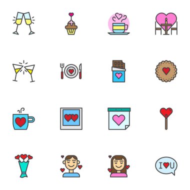 Wedding filled outline icons set, line vector symbol collection