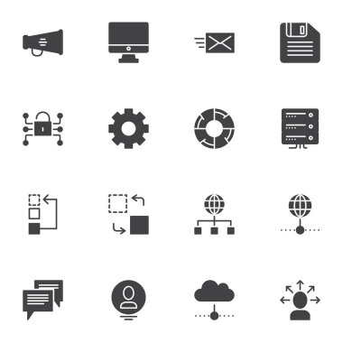 Business data vector icons set, modern solid symbol collection