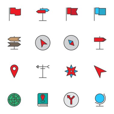 Navigation Marker filled outline icons set, Map Pointer line vector symbol collection, linear colorful pictogram pack