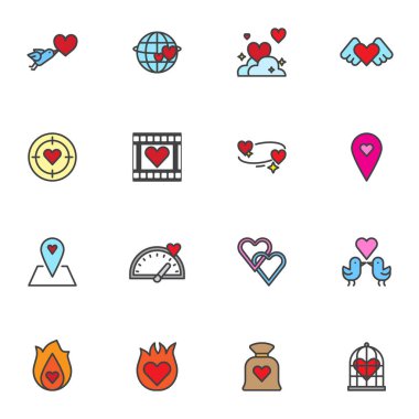 Valentines day filled outline icons set, line vector symbol collection