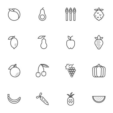 Fruit and vegetable line icons set. linear style symbols collection, healthy food outline signs pack