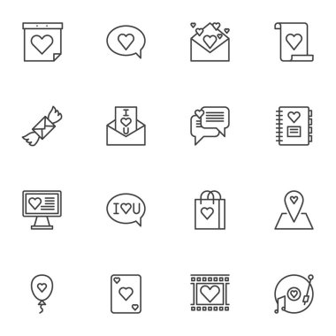 Valentines day line icons set. linear style symbols collection