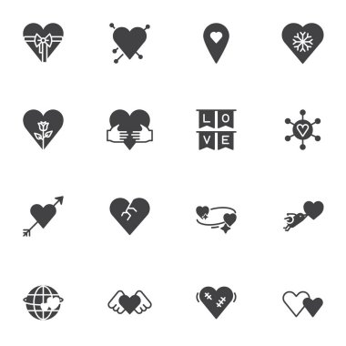 Valentine day vector icons set, modern solid symbol collection, Love, hearts filled style pictogram pack
