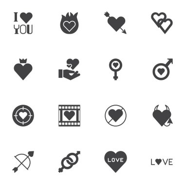 Romance, love vector icons set, modern solid symbol collection, filled style pictogram pack