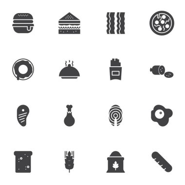 Food menu vector icons set, modern solid symbol collection, filled style pictogram pack