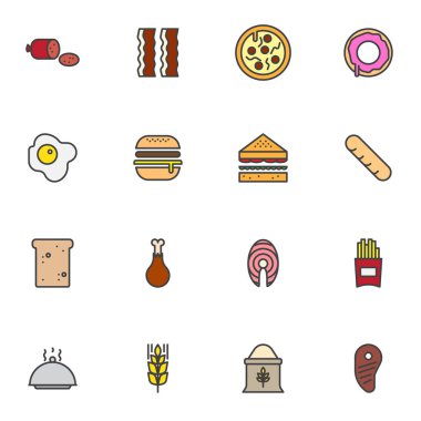 Healthy and unhealthy food filled outline icons set, line vector symbol collection