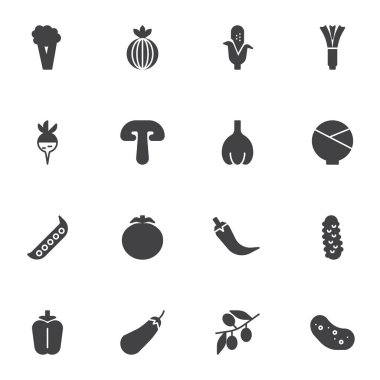 Vegetables vector icons set, modern solid symbol collection, filled style pictogram pack. Signs, logo illustration