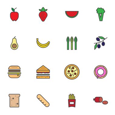 Fresh food filled outline icons set, line vector symbol collection, linear colorful pictogram pack