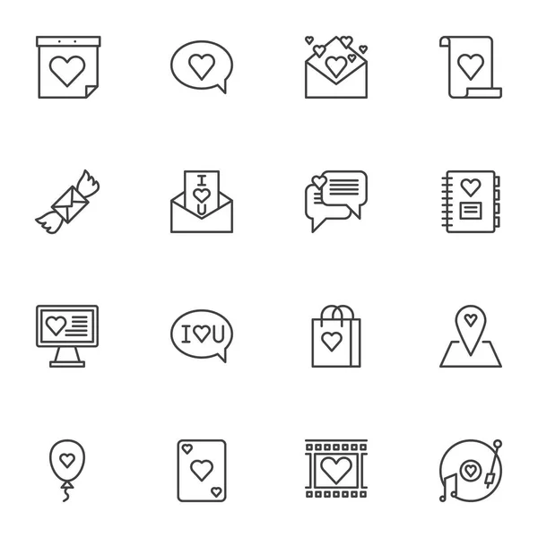 Valentines Day Line Icons Set Linear Style Symbols Collection — Stok Vektör