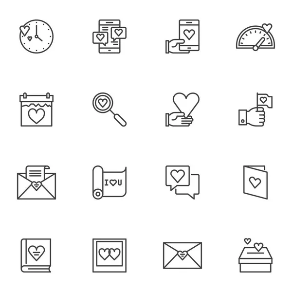 Love Message Line Icons Set Linear Style Symbols Collection — Stok Vektör