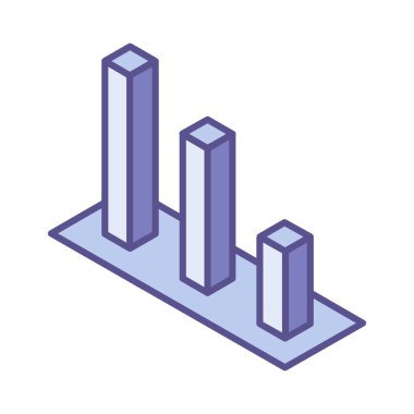 Grafik grafik istatistikleri izometrik simgesi. Finansal bar şeması, web tasarımı için izometrik vektör çizelgesi. İş sunum sembolü, logo illüstrasyonu
