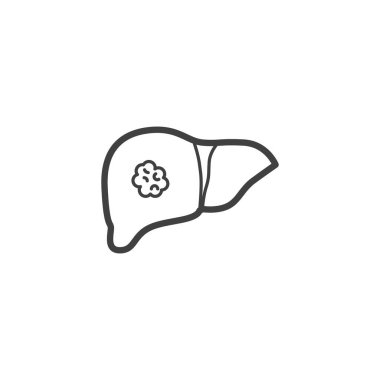 Karaciğer kanseri çizgisi ikonu. Mobil konsept ve web tasarımı için karaciğer melanom doğrusal işareti. İç organ hastalığı vektör ikonunu özetliyor. Sembol, logo çizimi. Vektör grafikleri