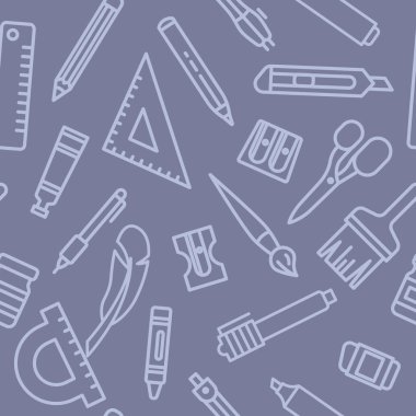 Resim aletleri ikon desenleri boyamak. Artistik aletler kusursuz arka plan. Kusursuz desen vektör çizimi