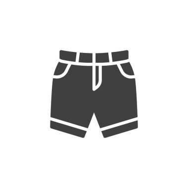 Mens Denim Shorts vektör simgesi. Mobil konsept ve web tasarımı için düz tabela. Shorts ön görünüm glyph simgesi. Sembol, logo çizimi. Vektör grafikleri
