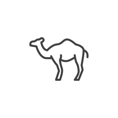 Dromedary deve hattı ikonu. Mobil konsept ve web tasarımı için doğrusal biçim işareti. Arap tek hörgüçlü deve ana hatlı vektör ikonu. Sembol, logo çizimi. Vektör grafikleri