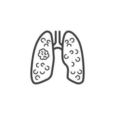 Akciğer kanseri çizgisi ikonu. Mobil konsept ve web tasarımı için doğrusal biçim işareti. İnsan akciğeri kanseri tümörü vektör ikonunu özetliyor. Sembol, logo çizimi. Vektör grafikleri