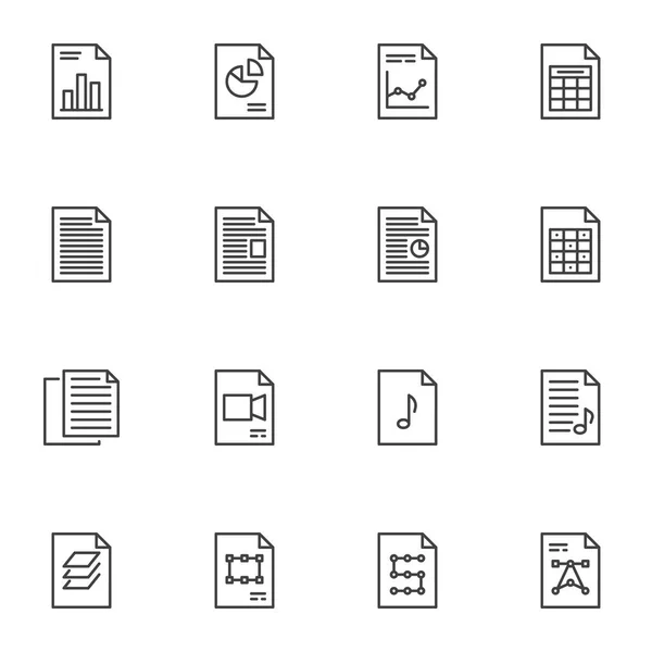 File Documenti Set Icone Linea Collezione Simboli Stile Lineare Cartelle — Vettoriale Stock