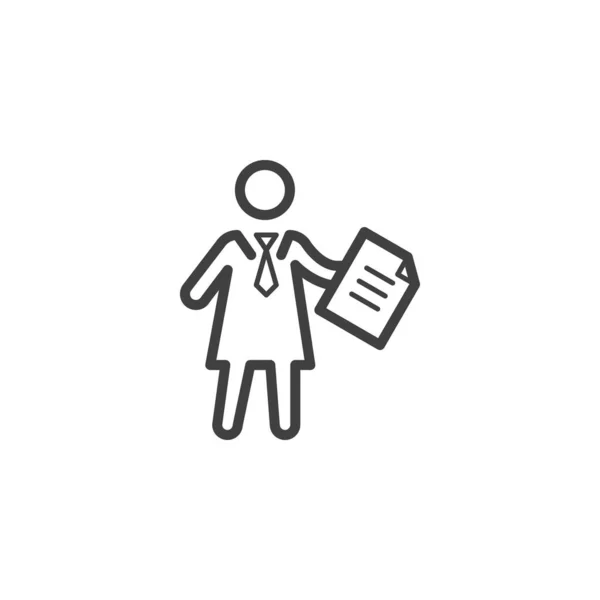 Geschäftsfrau Mit Aktenzeilensymbol Lineares Stilschild Für Mobiles Konzept Und Webdesign — Stockvektor