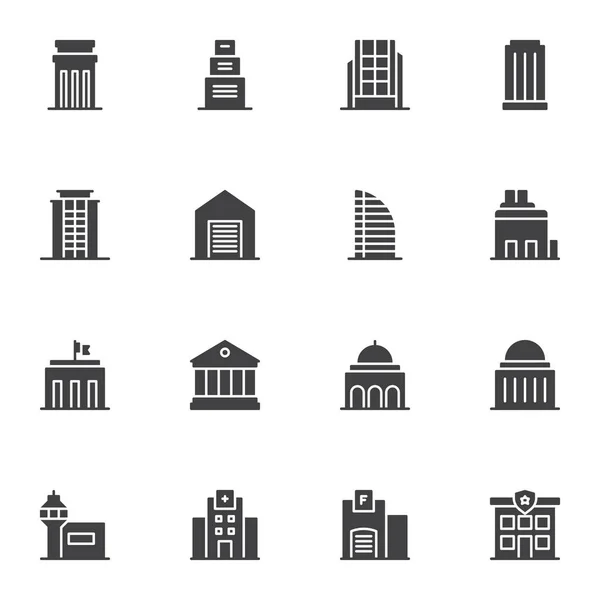 Комплект Векторных Иконок Общественных Зданий Современная Сплошная Коллекция Символов Заполненный — стоковый вектор